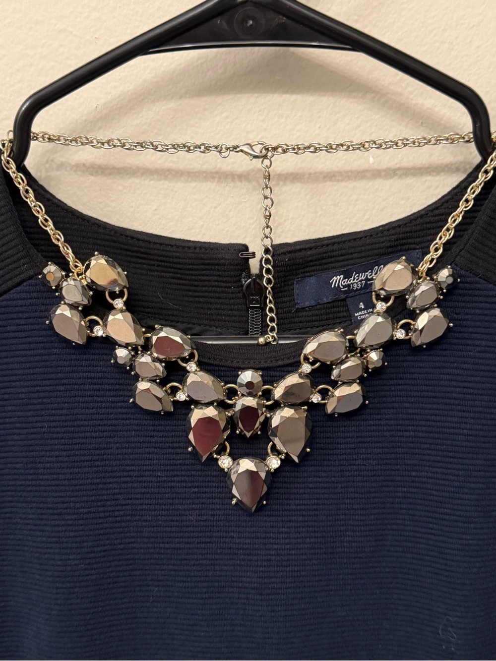 Gold-Tone Necklace with Smoky Brown-Gray Faceted Stones